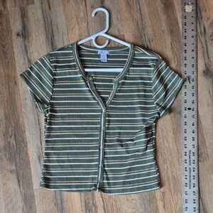 Rue21 Olive Striped Button-Down Shirt